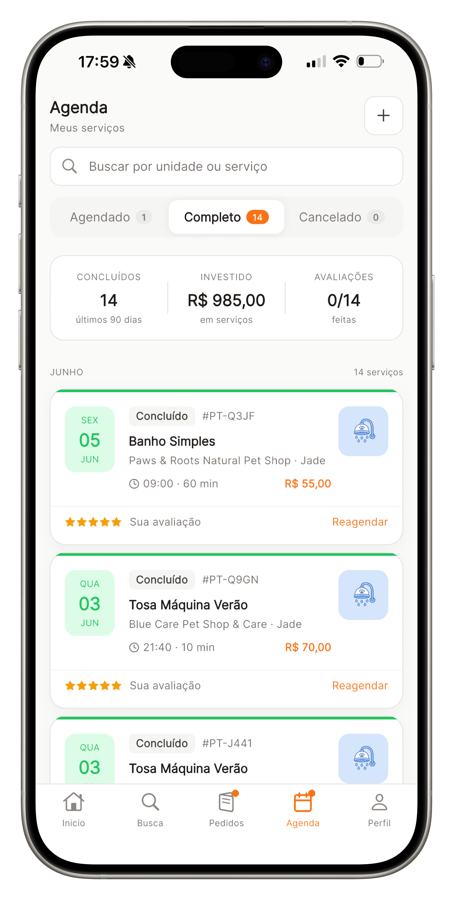 Tela do app com detalhes de agendamento do pet